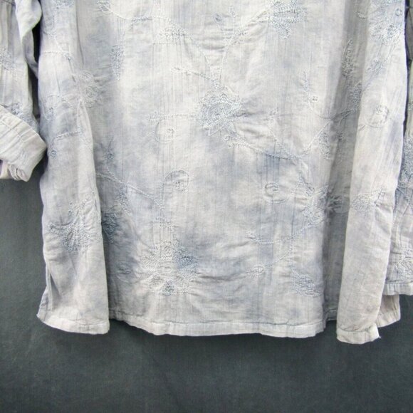 J Jill Pure Jill Gray Tie Dye Embroidered Peasant Tunic Top Size M Petite Boho - Picture 3 of 10